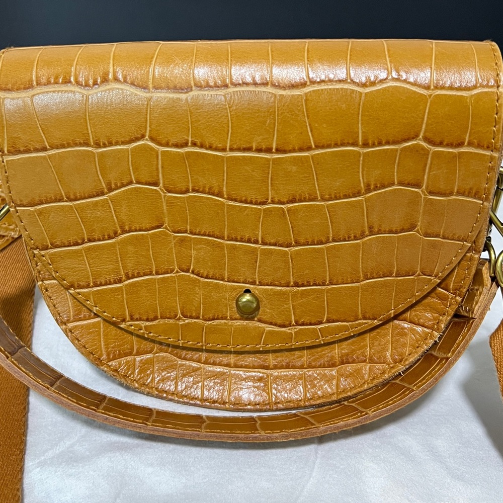 Madewell Croc-Embossed Saddle Crossbody Bag in Mustard